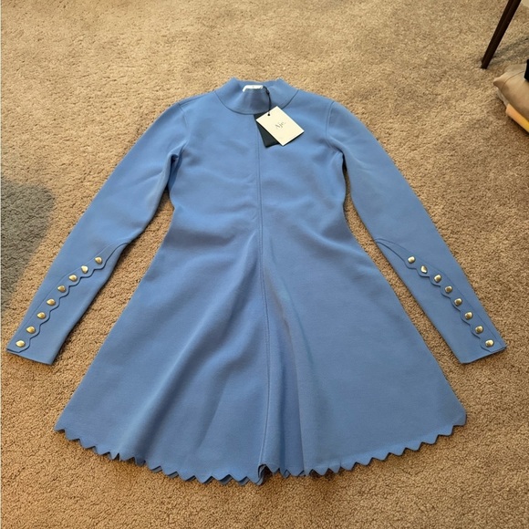 AJE- NWT Mist Blue Harmony Knit Longsleeve Scalloped Trim High Collar Mini Dress - Picture 6 of 10